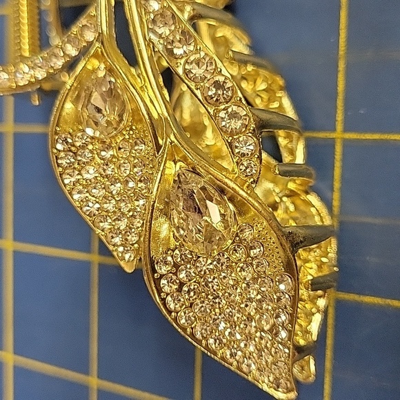 Rhinestone Gold Tone Lily Flower Ribbon 5" Claw Hair Keeper - Picture 5 of 6